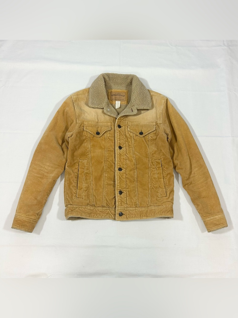 Vintage Tan Corduroy Aéropostale Men’s XS Trucker Jacket Y2K Sherpa Collar Lined
